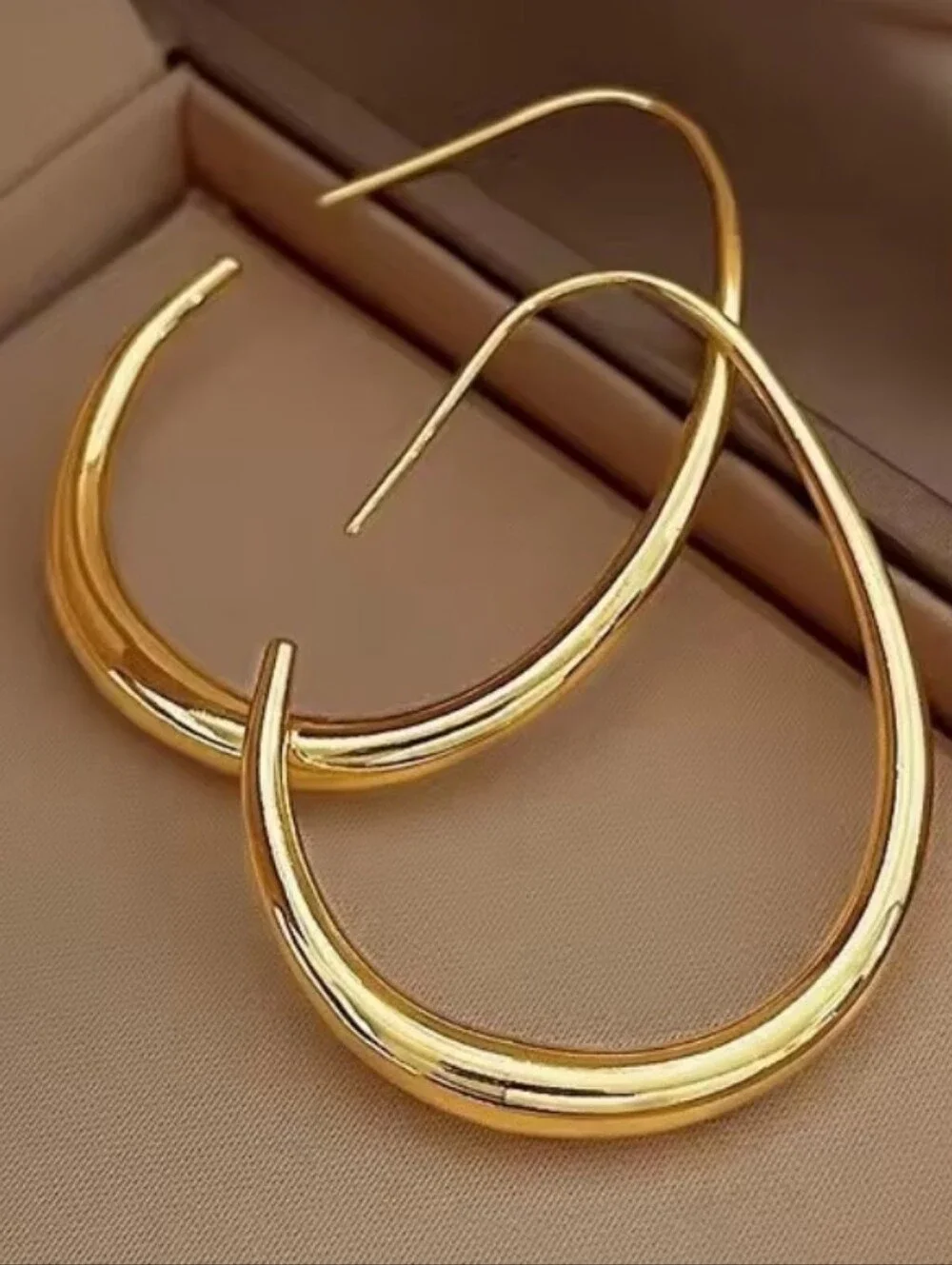 925 Sterling Silver Elegant Golden Ellipse Hoop Earrings - Women Jewelry